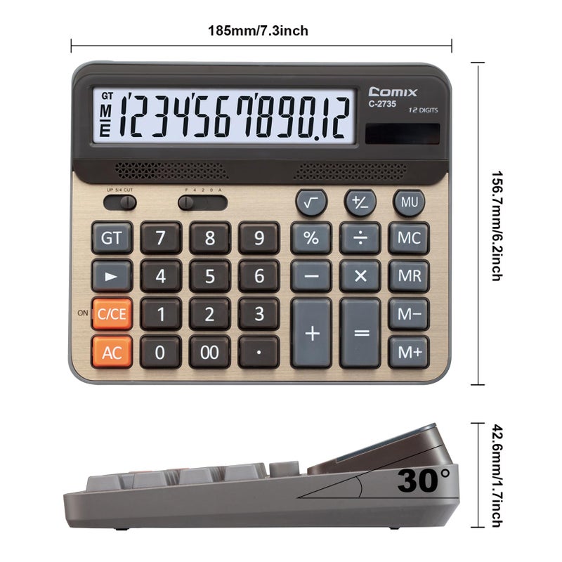 Comix Desktop Calculator, Large Computer Keys, 12 Digits Display, Champaign Gold Color Panel, C-2735 - Image 3